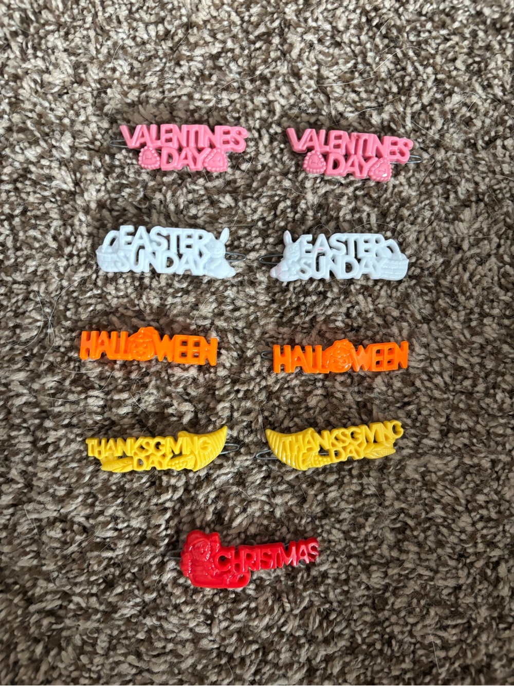 Vintage Holiday Seasonal kids hair clip Set - Pink, White, Orange, Yellow, Red